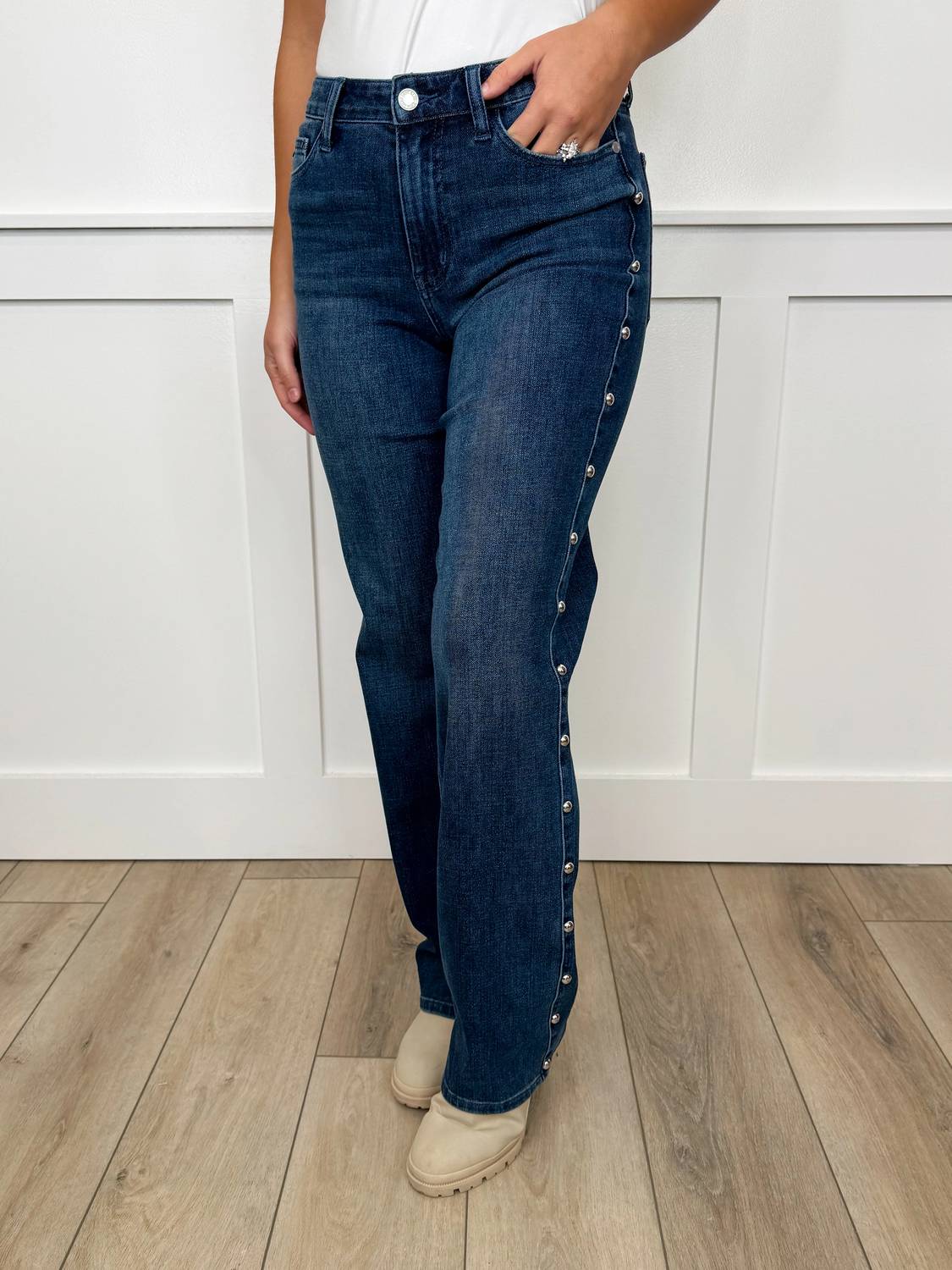 Judy Blue - Sophia High-rise Embellished Straight Leg Jeans