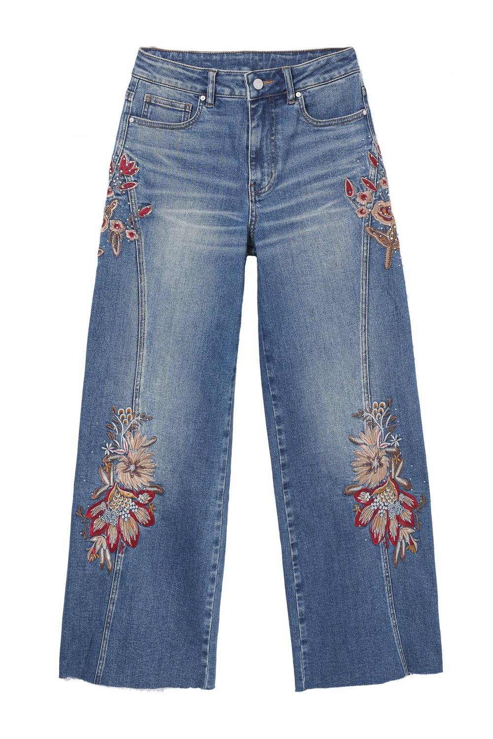 Bayeas High Rise Floral Embroidered Wide Leg Jeans in medium blue - women's jeans - view 7