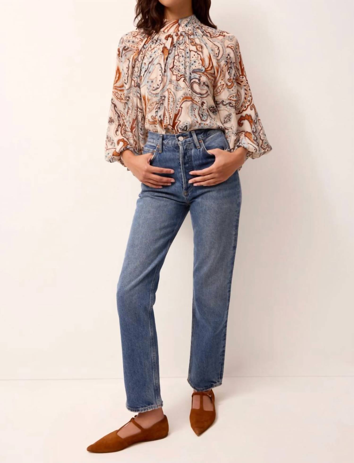 Marie Oliver - Scottie Paisley Print Crinkle Chiffon Printed Top