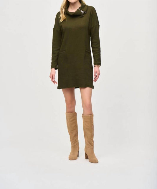 Joseph Ribkoff - Zipper Collar Long Sleeves Mini Cocoon Dress