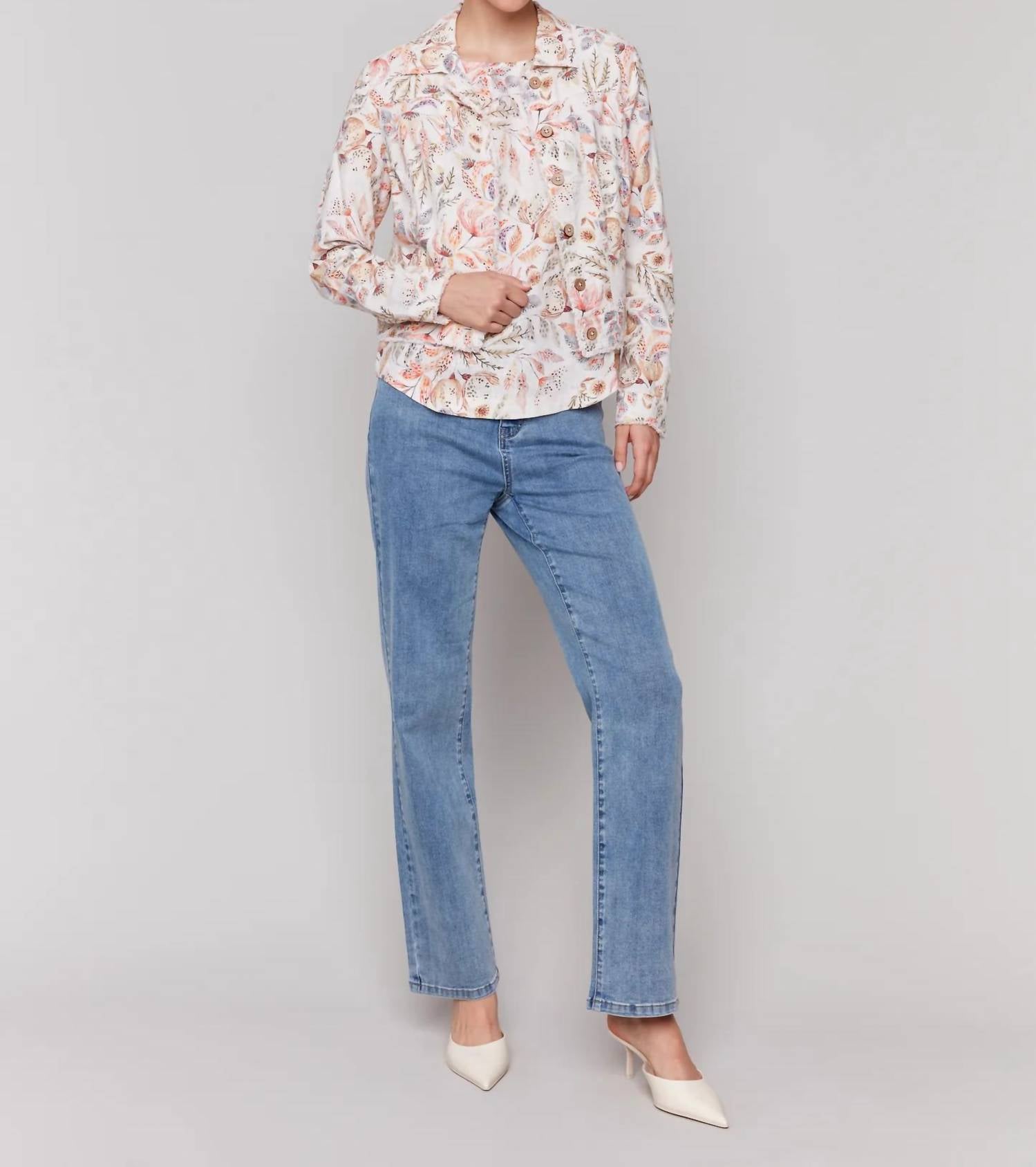 CHARLIE B Floral Linen Jacket in tropical - women's jacket - alternate view