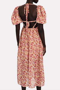 FELICIA FLORAL-PRINT TIE-BACK MIDI DRESS