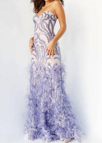 Jovani - Sweetheart Strapless Feathered Dress