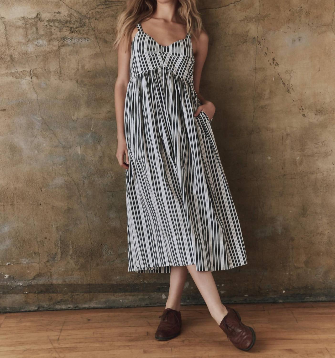 THE GREAT. The Reyes Dress in parchment stripe - women's dress - view 5