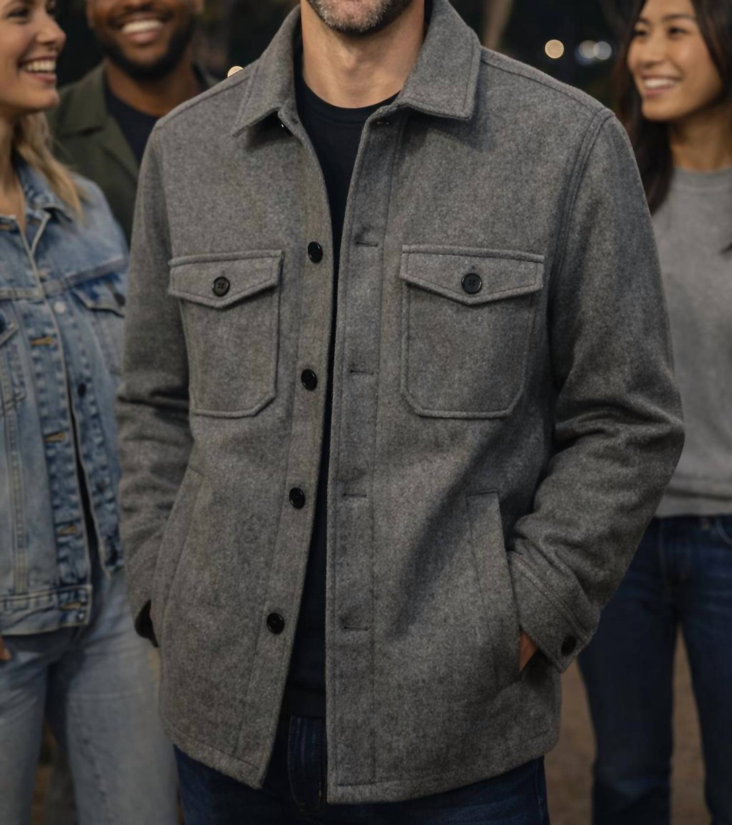 HEDGE Button Up Brushed Shacket in grey - men's jacket - alternate view