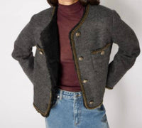 Berenice - Melrose Chain Trimmed Jacket With Sherpa Lining