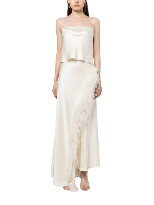 Lapointe - DOUBLEFACE SATIN MAXI SKIRT WITH OSTRICH FEATHERS