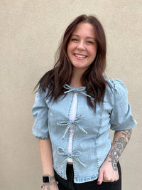 WISHLIST Amber Front Tie Blouse in blue - women's blouse - alternate view