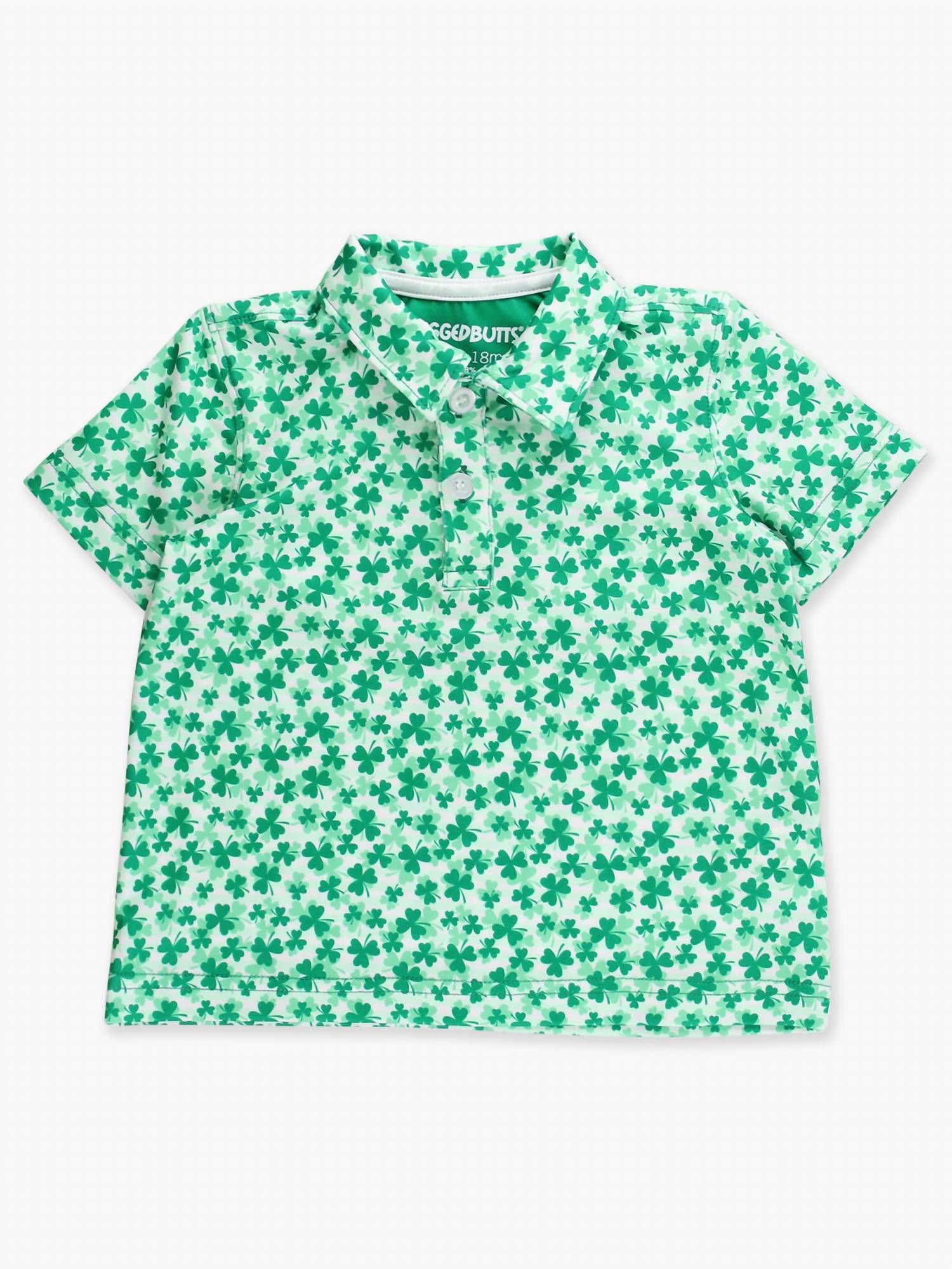Rufflebutts - Boy's Tiny Clover Field Short Sleeve Performance Polo