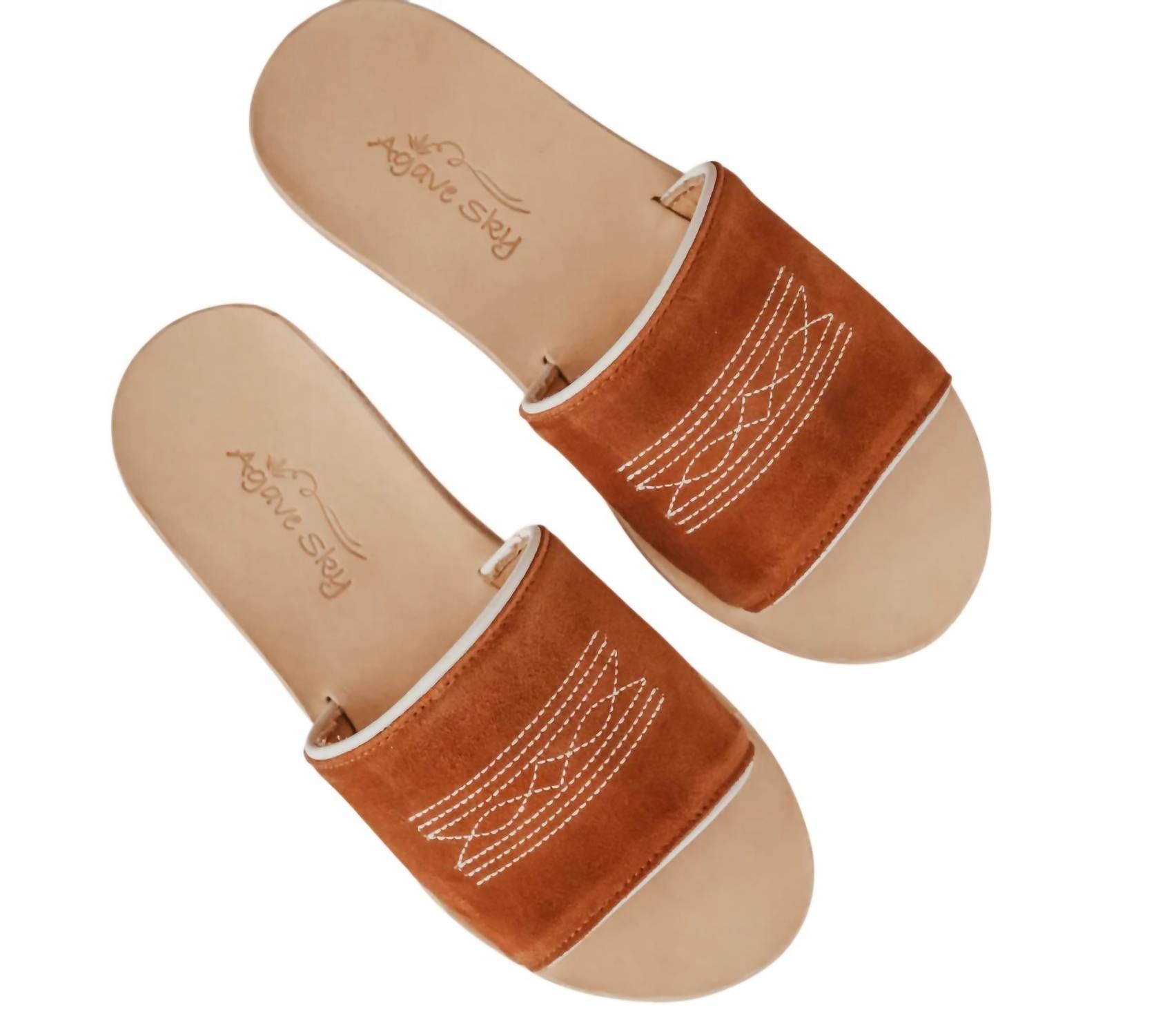 Agave Sky Women's Nadia Western Flat Sandal in rust and cream - women's sandal - detail view