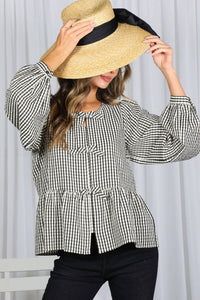 Vine & Love - Charming Gingham Bow Blouse