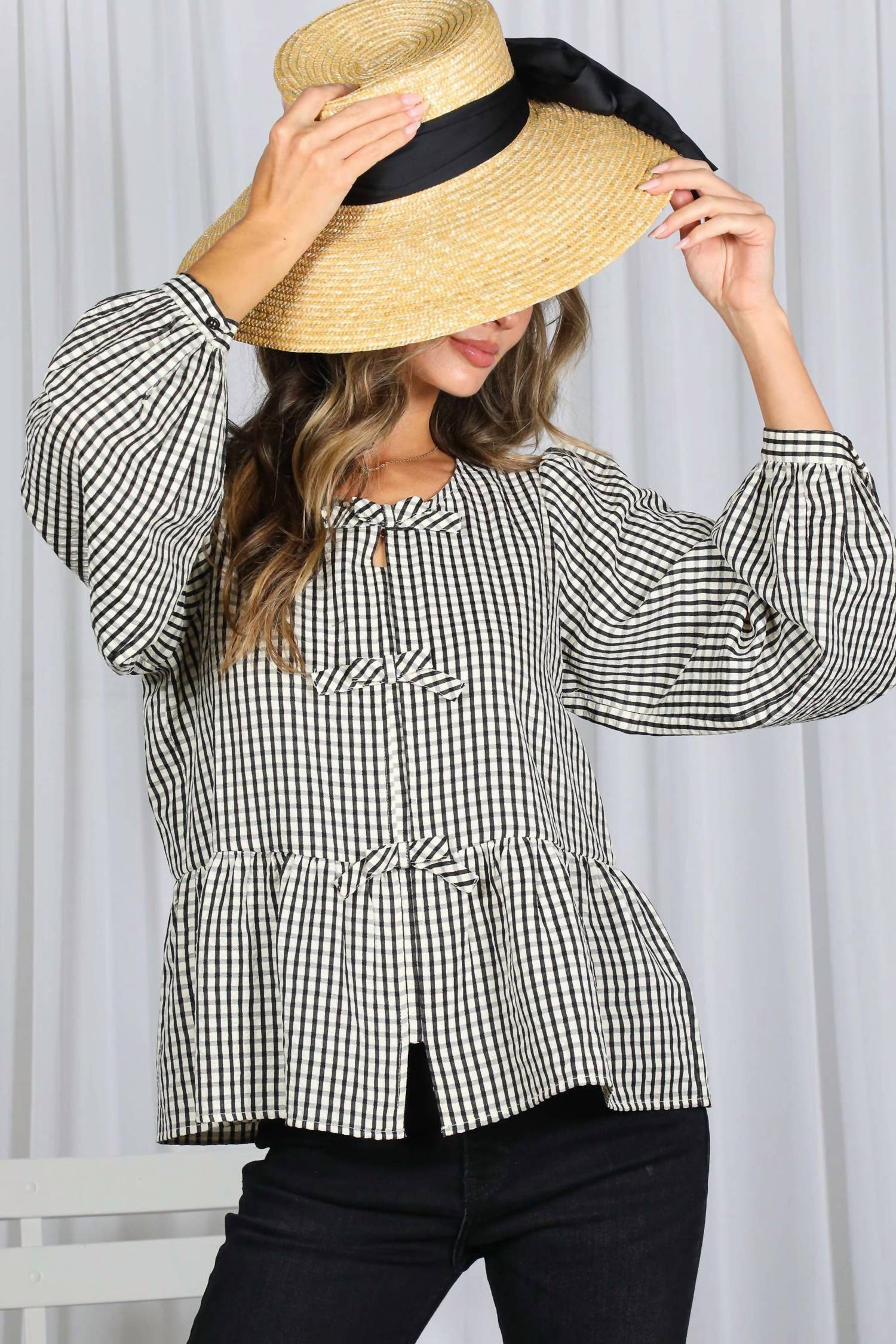 Vine & Love - Charming Gingham Bow Blouse
