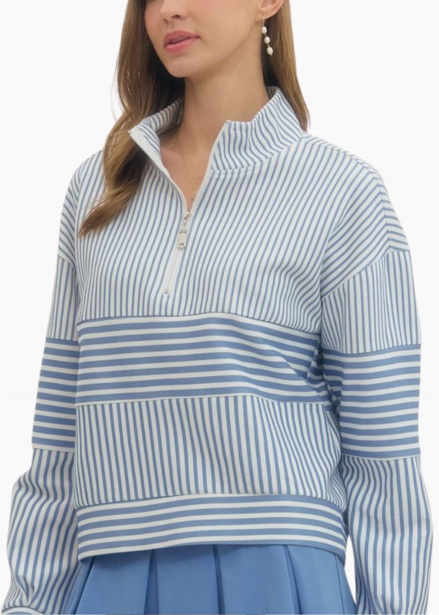 entro Hudon Pullover Top in blue - women's long sleeve top - alternate view