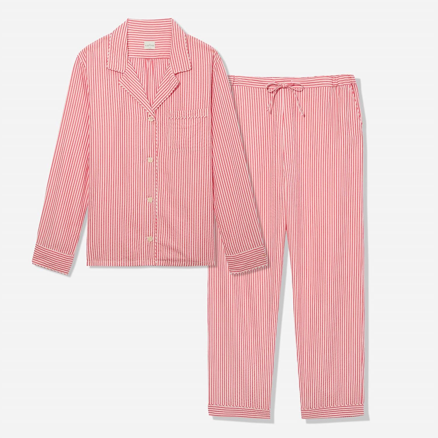 The Sleep Code Women's Ticking Stripe Long Pj Set in true red - women's item - alternate view