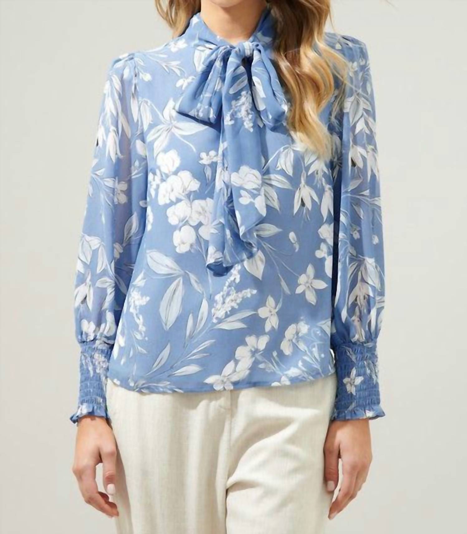 Sugarlips - Tie Neck Long Sleeve Blouse