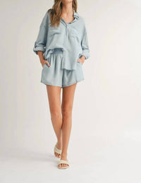 Miou Muse - Denim Button Down Top