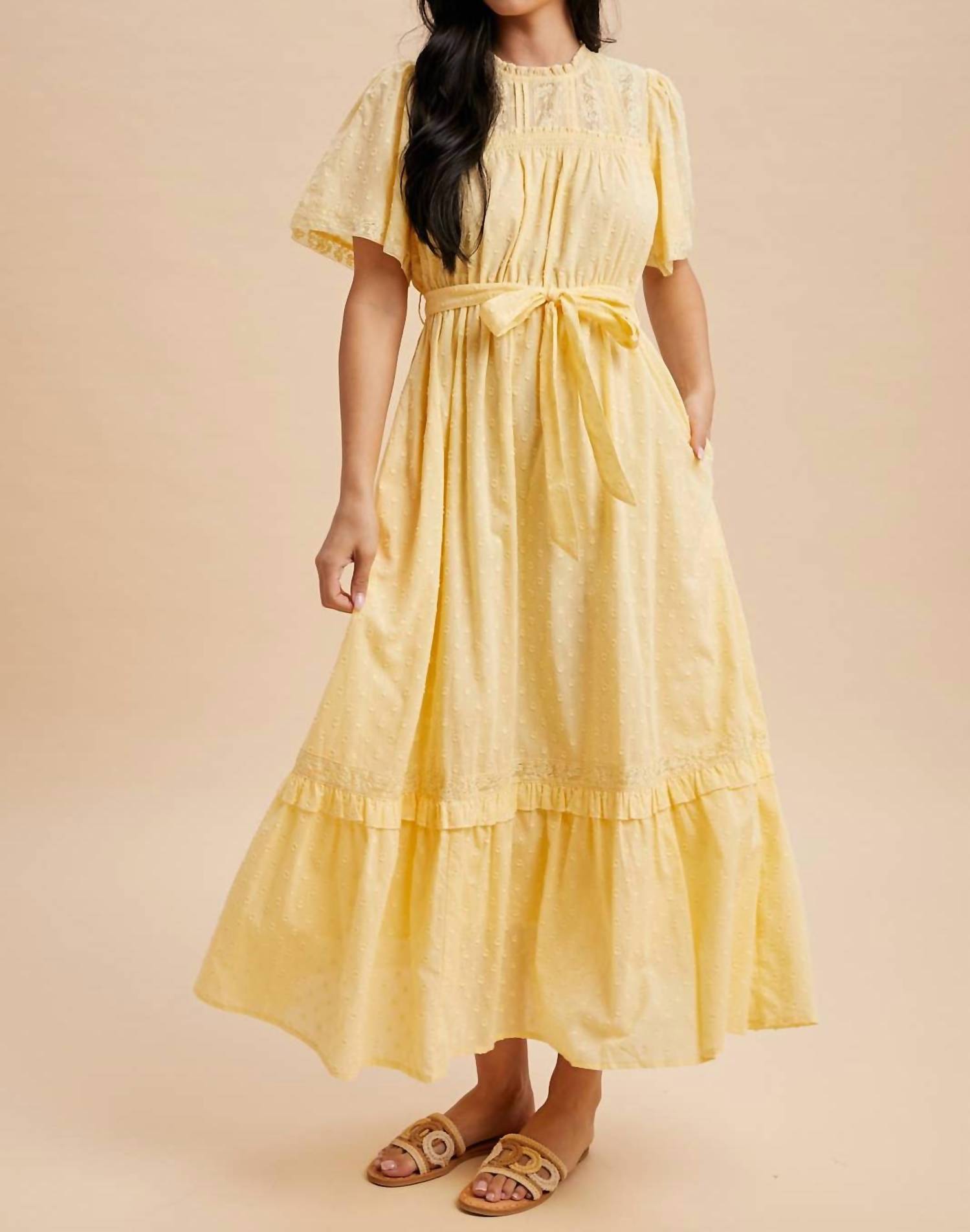 In-Loom - Swiss Dot Flutter Sleeve Maxi Dress