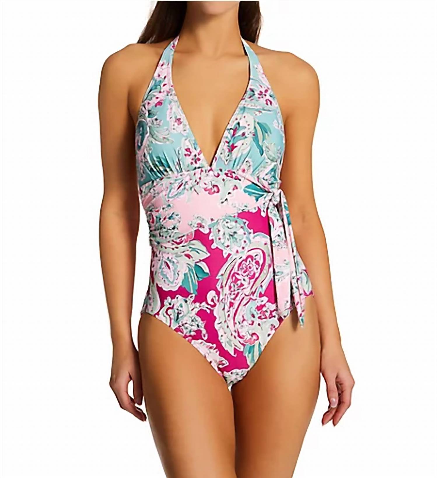 Carmen Marc Valvo - Paisley Scarf Tie One Piece Swimsuit