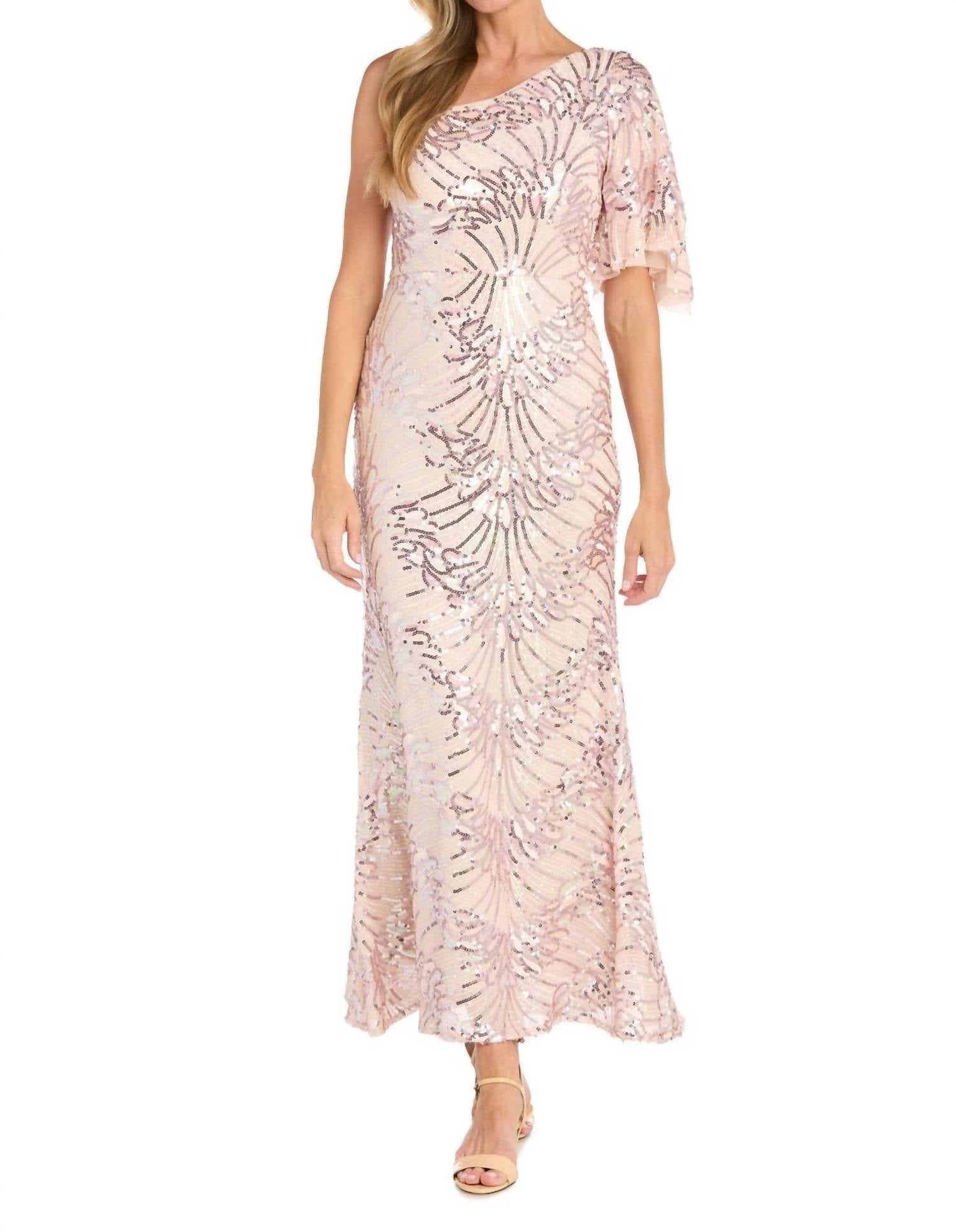 R&M Richards - One-shoulder Sequin Starburst Gown