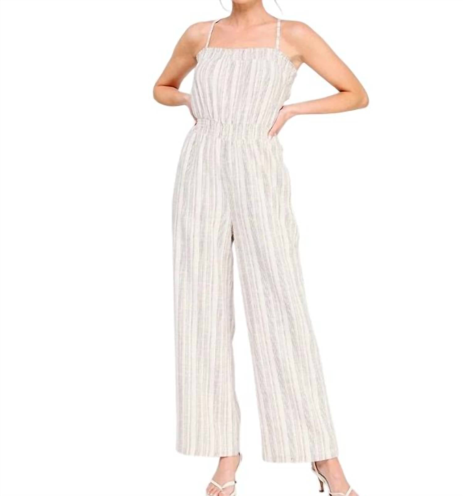 Allie Rose - Striped Linen Blend Jumpsuit