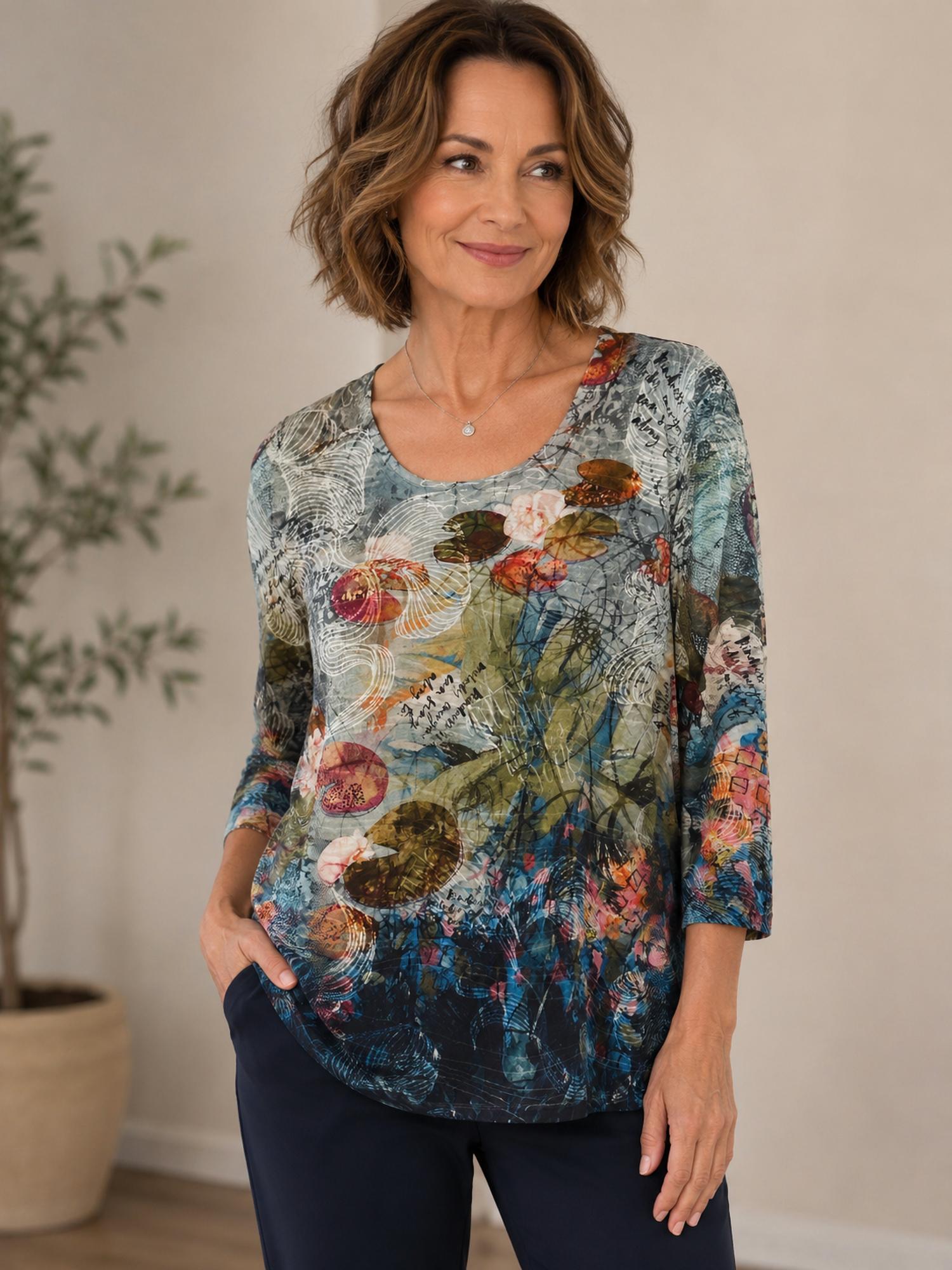 Inoah - Hi-low Crew Neck Pullover Top