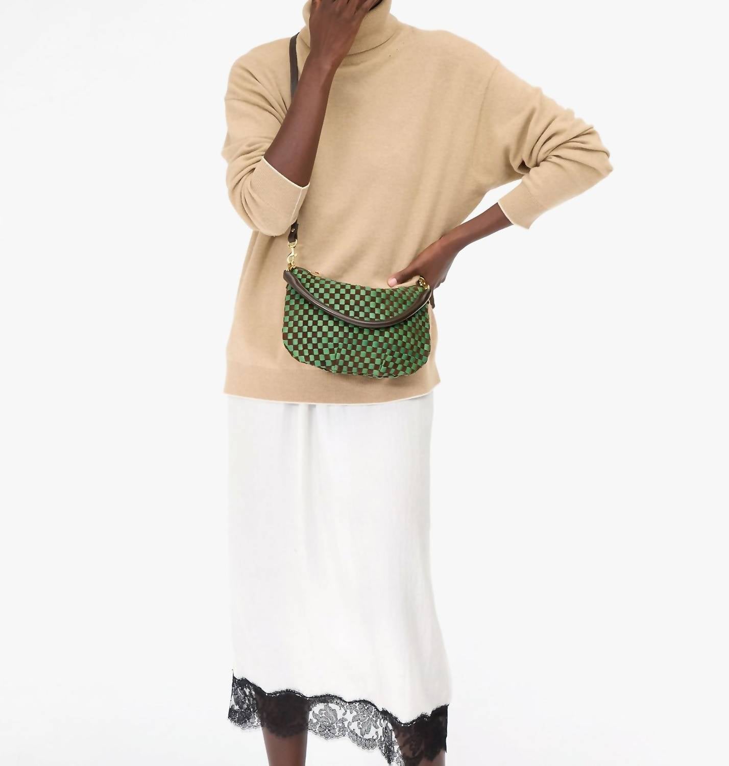 Clare V. - Petit Moyen Messenger Woven Checker Bag