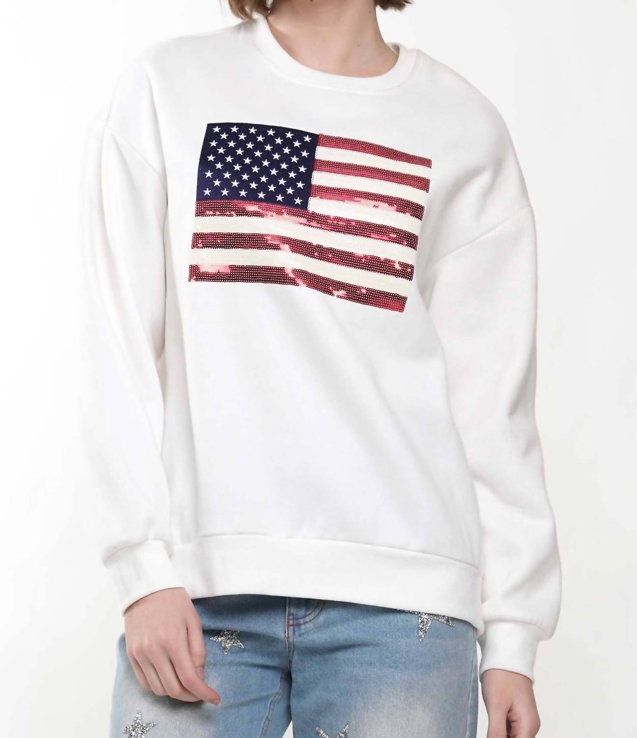 Why Dress - God Bless American Flag Sequin Sweatshirt