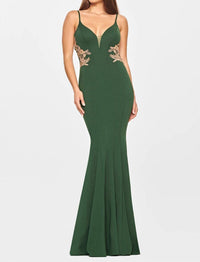 FAVIANA Jersey Cutout With Applique Gown in emerald gold - women's dress