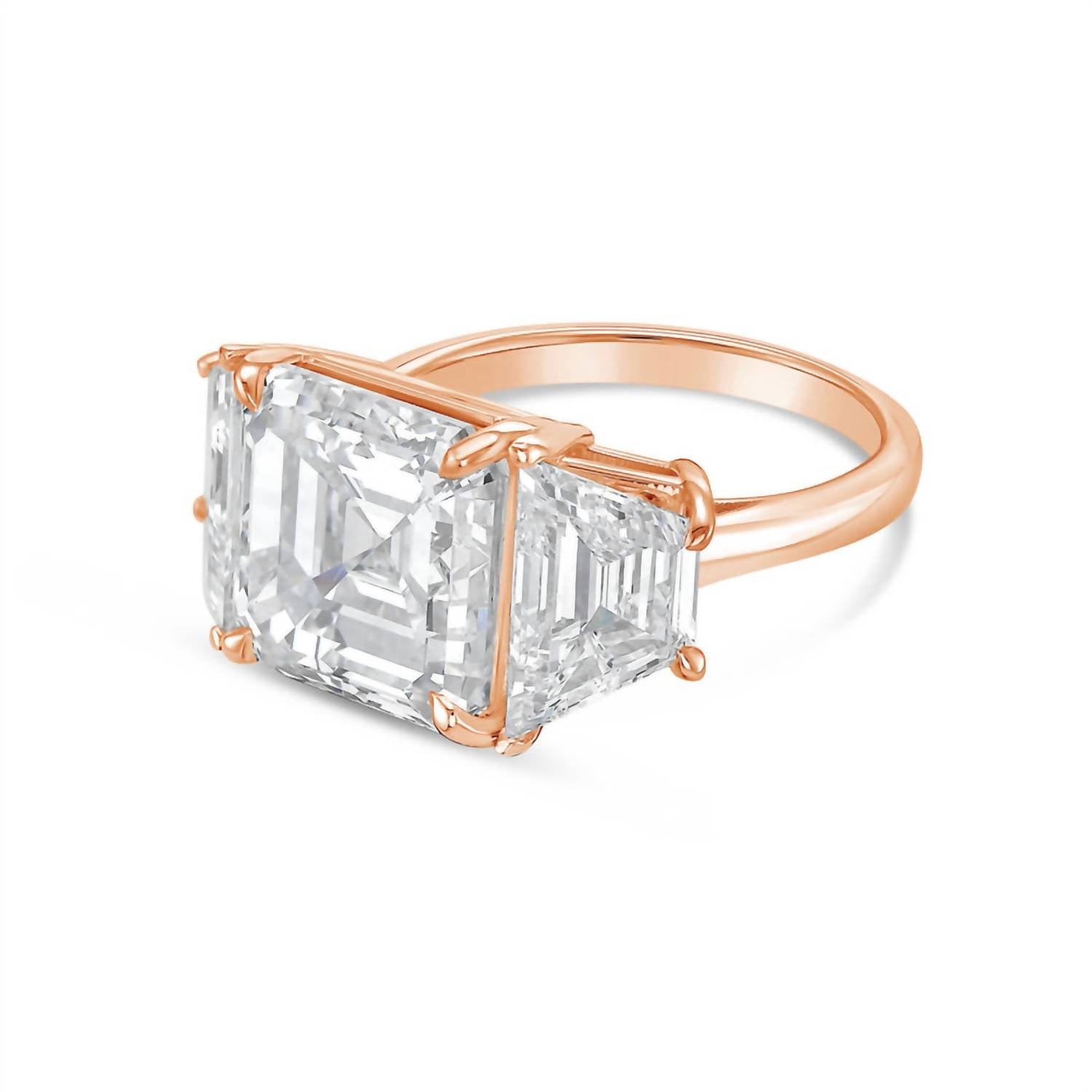 Diana M Jewels - 3.00cts Asscher-cut Lab-grown Diamond Ring With 0.60cts Trapezoid Side Stones
