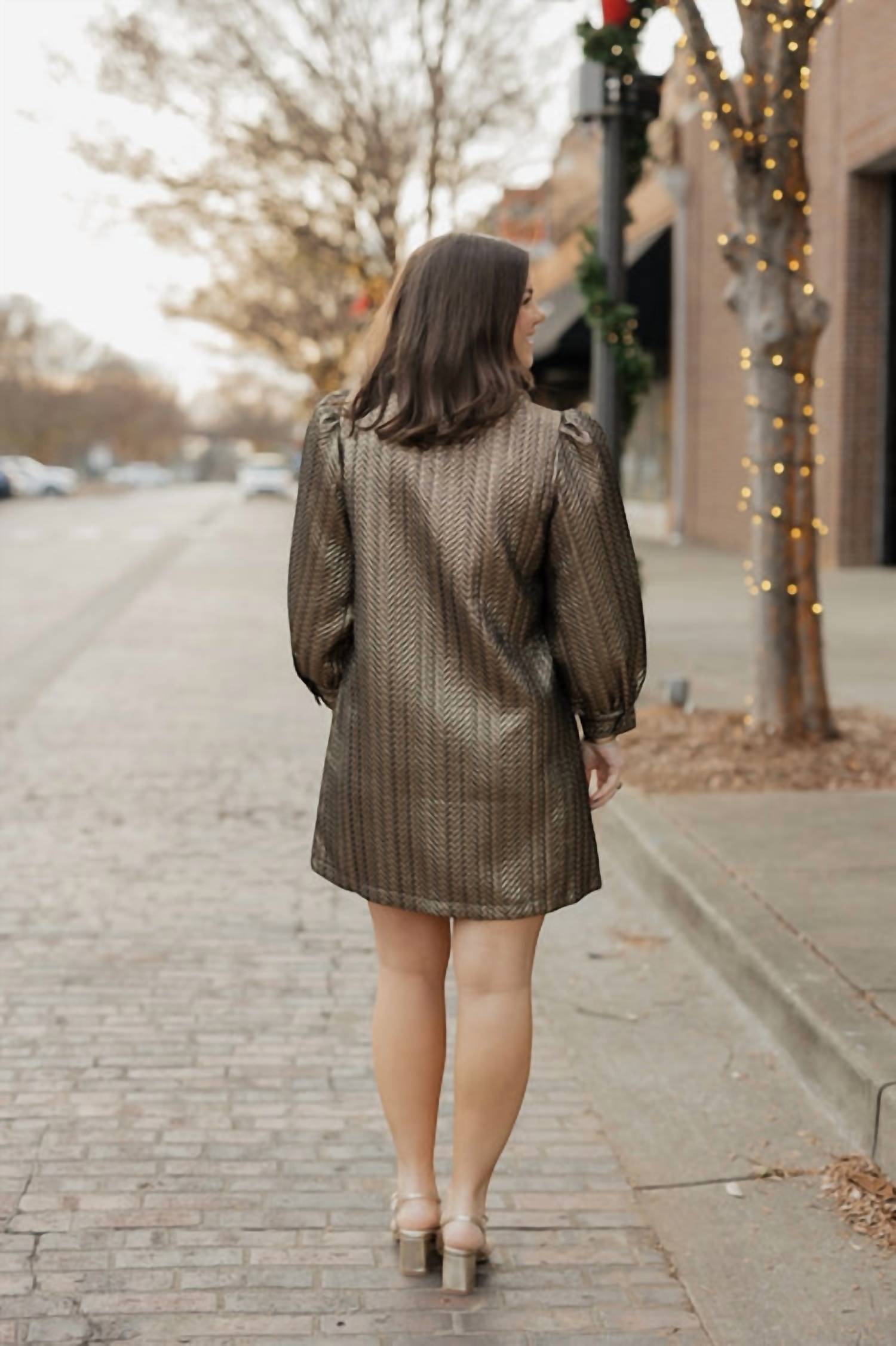 Sincerely Ours Party Jacquard Mini Dress in maeve gold - women's dress - detail view