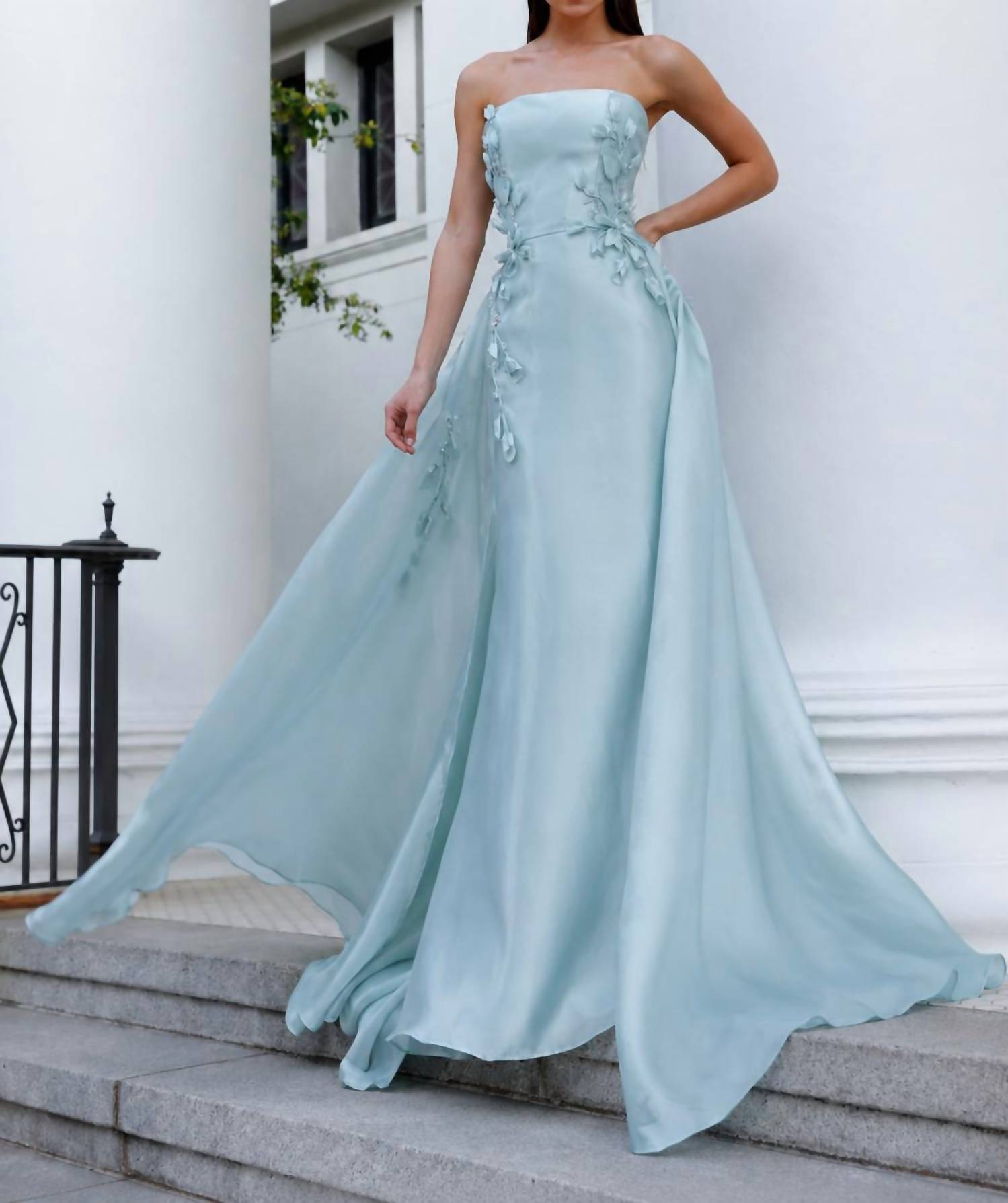 Terani Couture - Straight Neck Crepe Back Satin A-line Gown