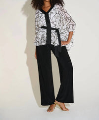 Joseph Ribkoff - Floral Print V-neck 3/4 Sleeves Poncho Top