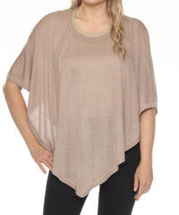 Joseph Ribkoff Metallic Sweater Knit Poncho Top in dune gold - women's sweater - detail view