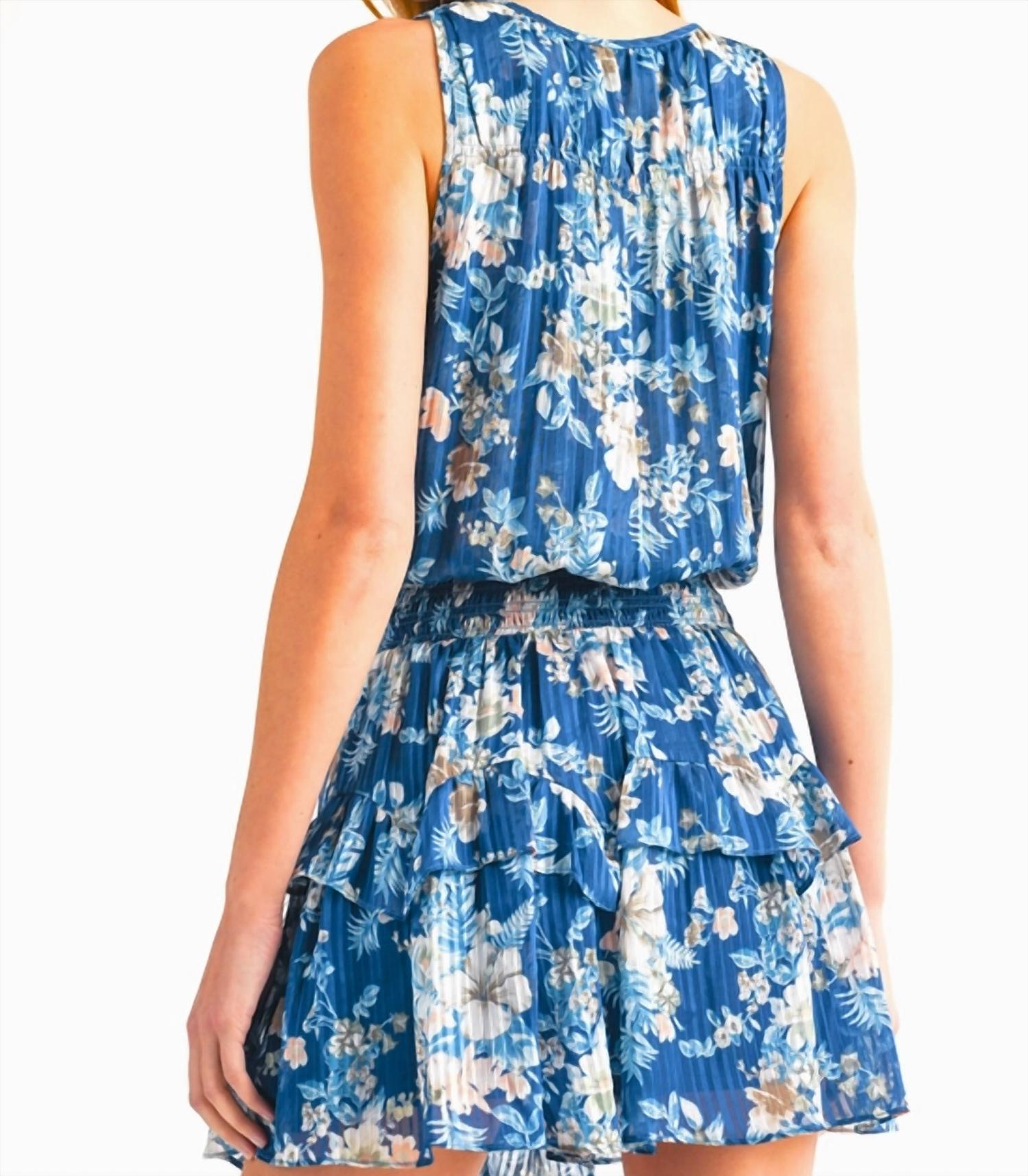 RESET by Jane Half Button Sleeveless Mini Dress in navy floral - women's dress - alternate view