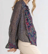 Umgee - Mixed Floral Print Metallic Blouse