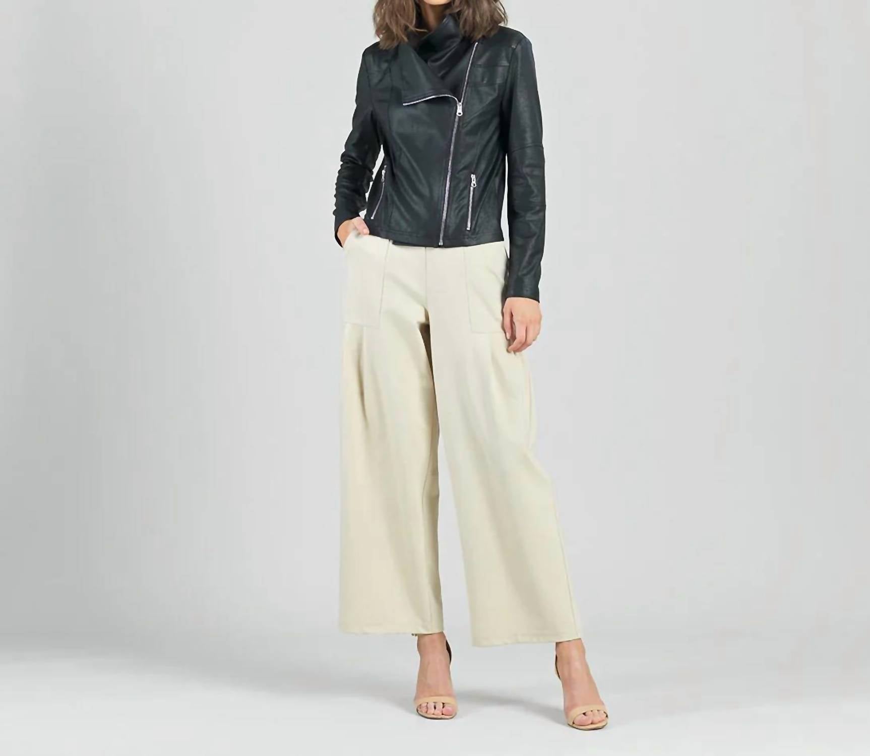 Clara S - Women's Liquid Leather Drape Neck Zip Jacket