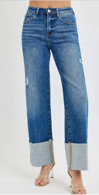 Risen - High Rise Ankle Wide Cuff Jeans