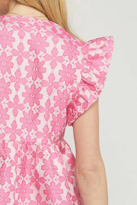 entro Floral Jacquard Ruffle Top in pink - women's blouse - view 7