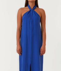 Lovestitch - Open Back Twist Halter Maxi Dress With Front Slit