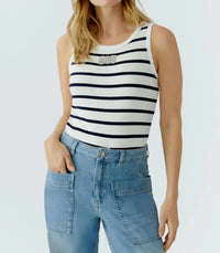 Oui - Striped With Embellished Logo Tank Top