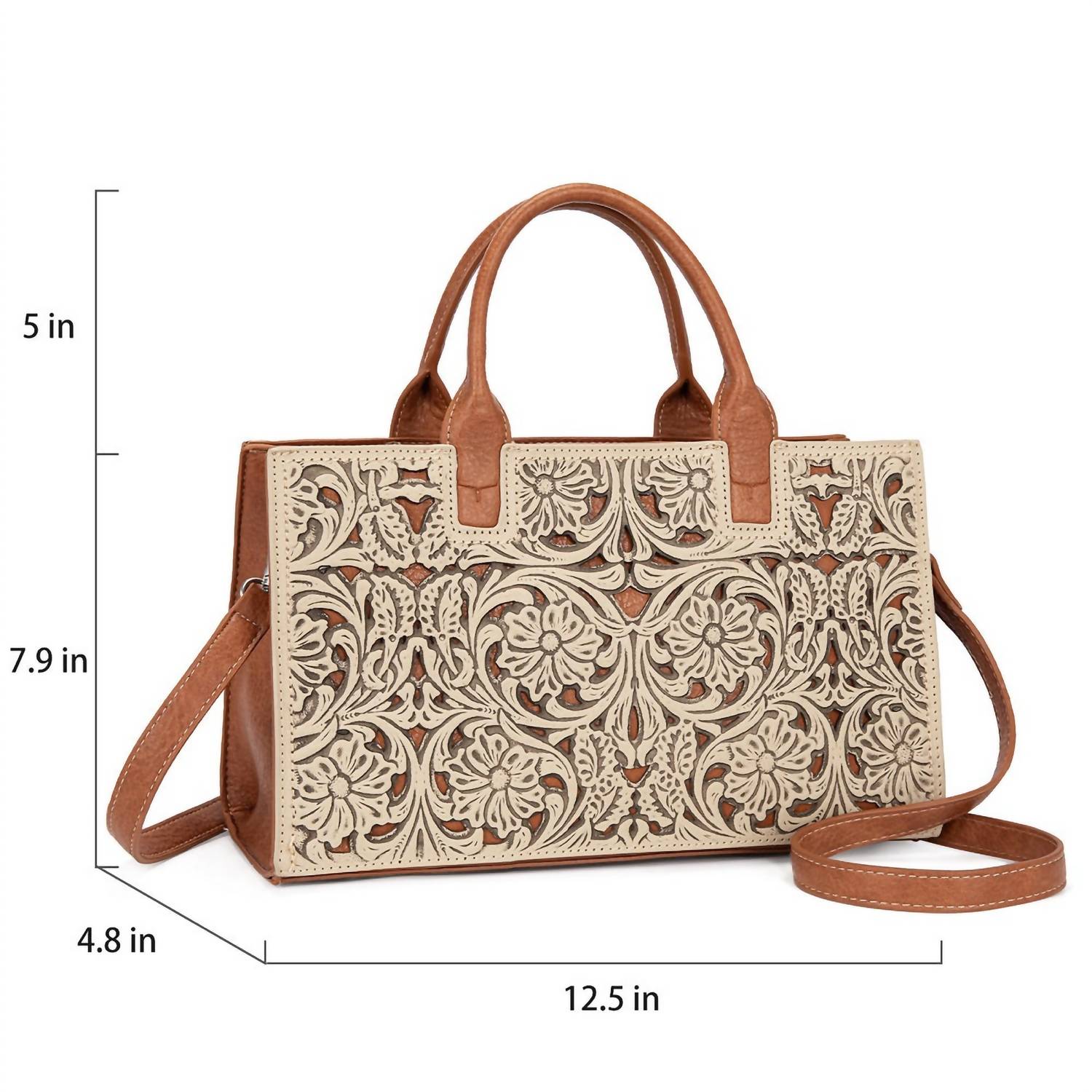 Trinity Ranch - Floral Tooled Leather Western Satchel Tote Bag