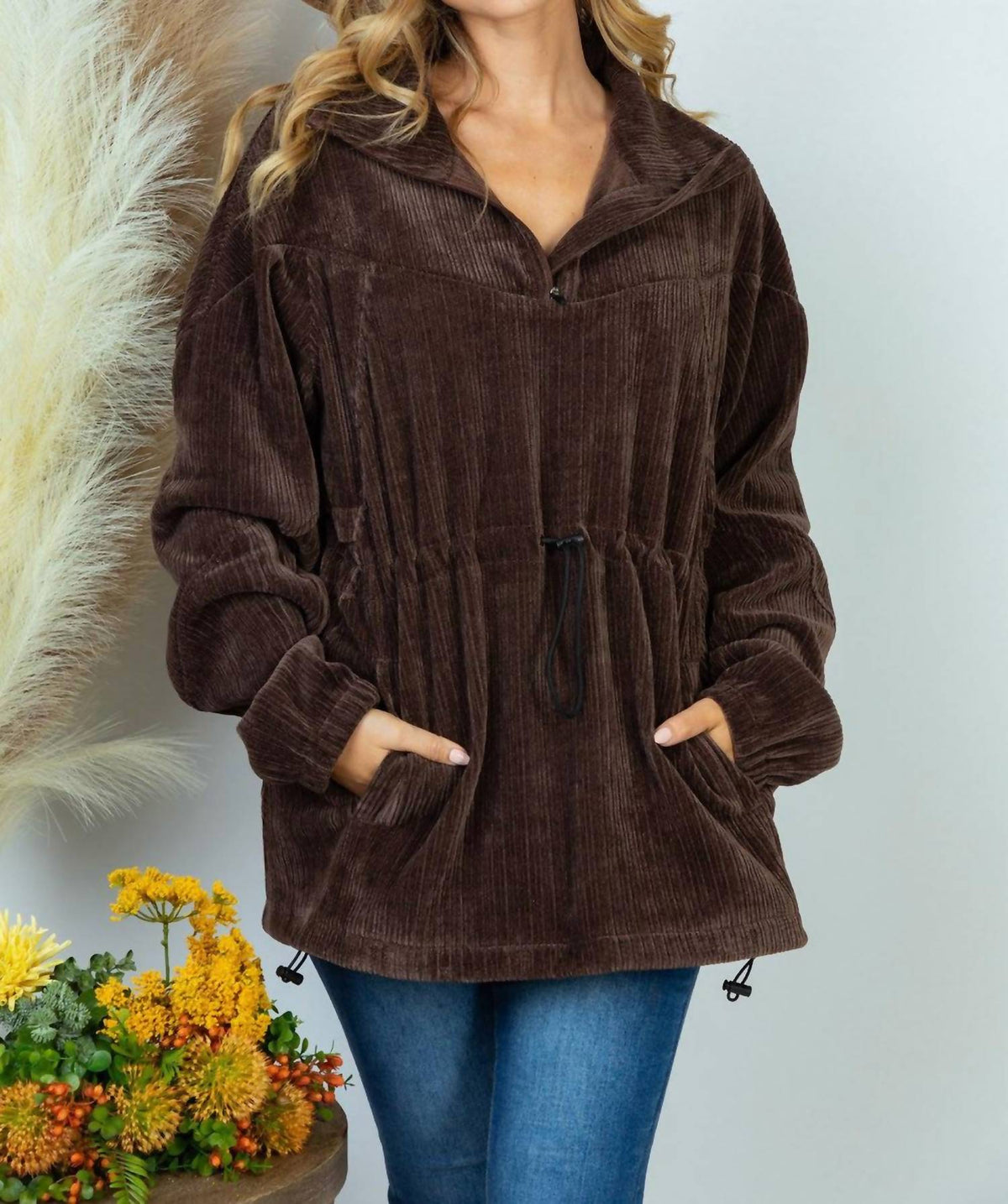 White Birch - Quarter Zip Solid Ribbed Knit Pullover