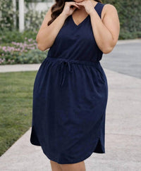 Zenana - Cotton Sleeveless Drawstring Waist Dress - Plus