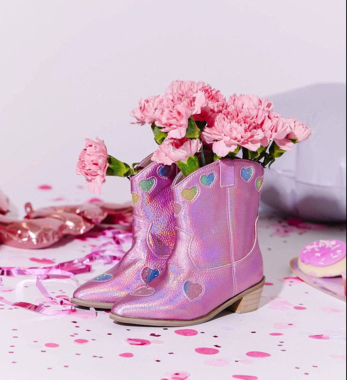 Lola + The Boys - Girls Iridescent Heart Cowgirl Boots