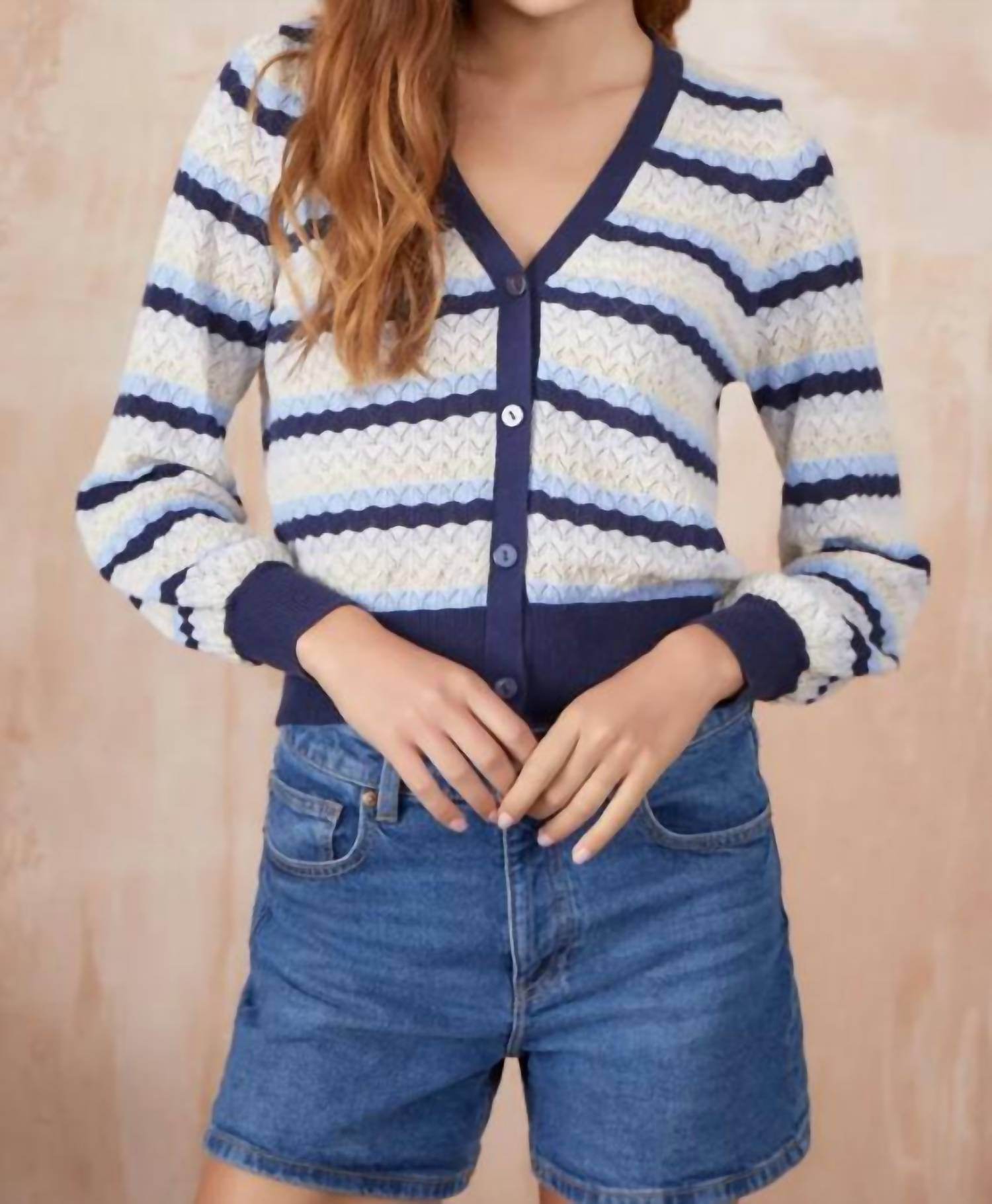 &Isla - AYLA POINTELLE STRIPE V CARDIGAN - Snagged & Bagged