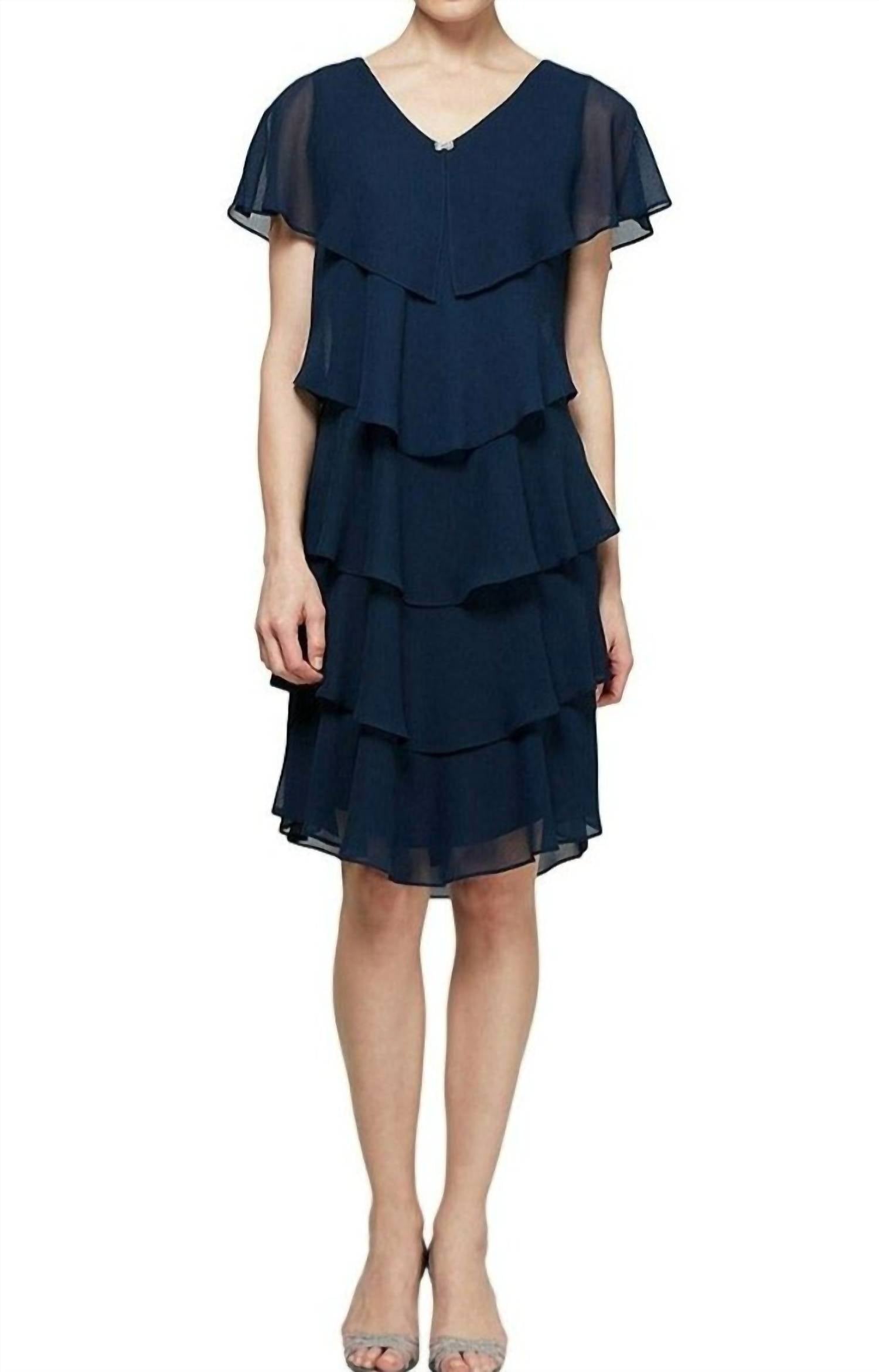 Slny - Georgette Tiered Capelet Dress