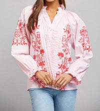 Miou Muse - Take Me There Embroidered And Pintuck Detail Top