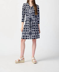Joseph Ribkoff Knee Length 3/4 Sleeve Dress in vanilla midnight blue - women's dress