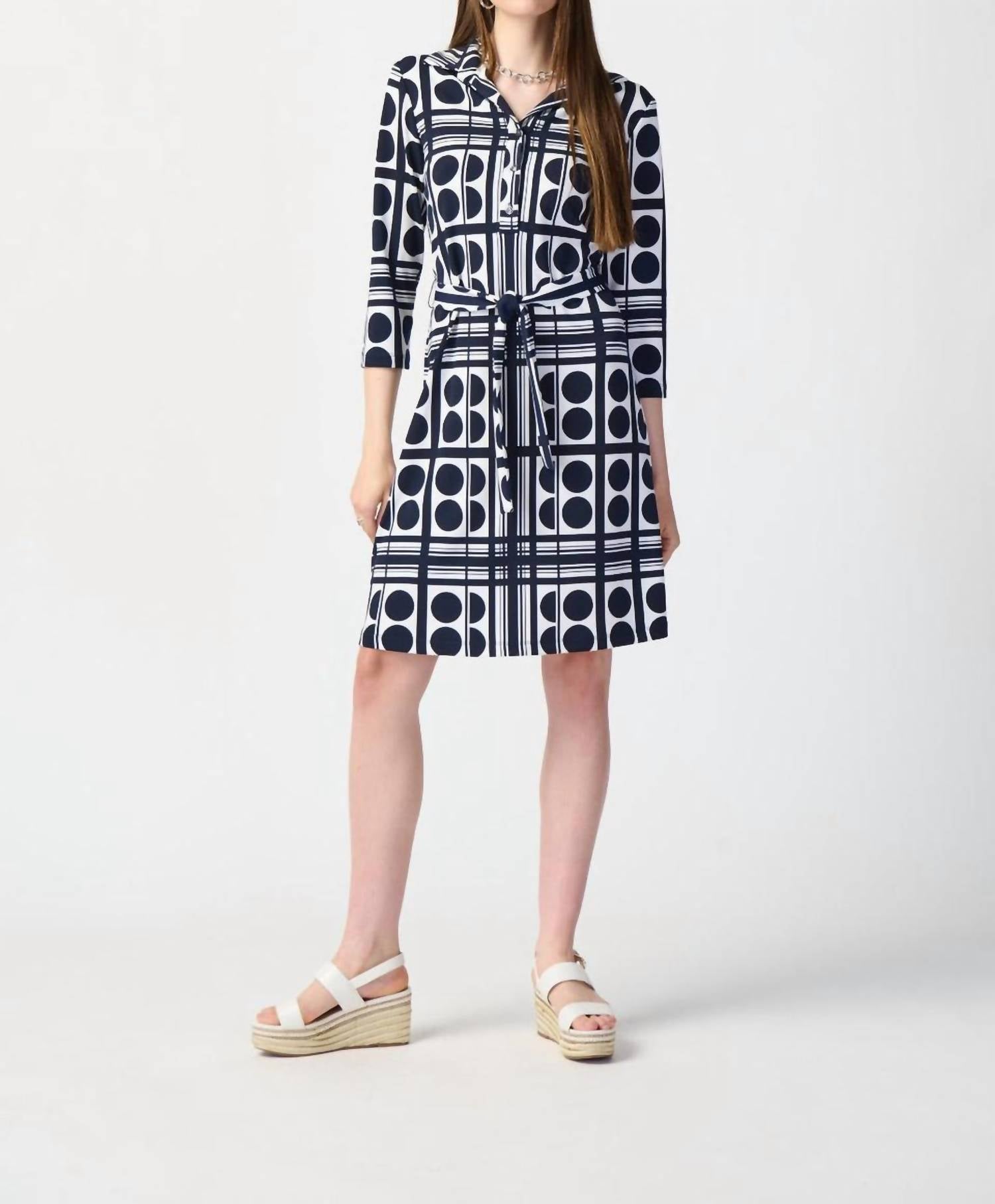 Joseph Ribkoff Knee Length 3/4 Sleeve Dress in vanilla midnight blue - women's dress