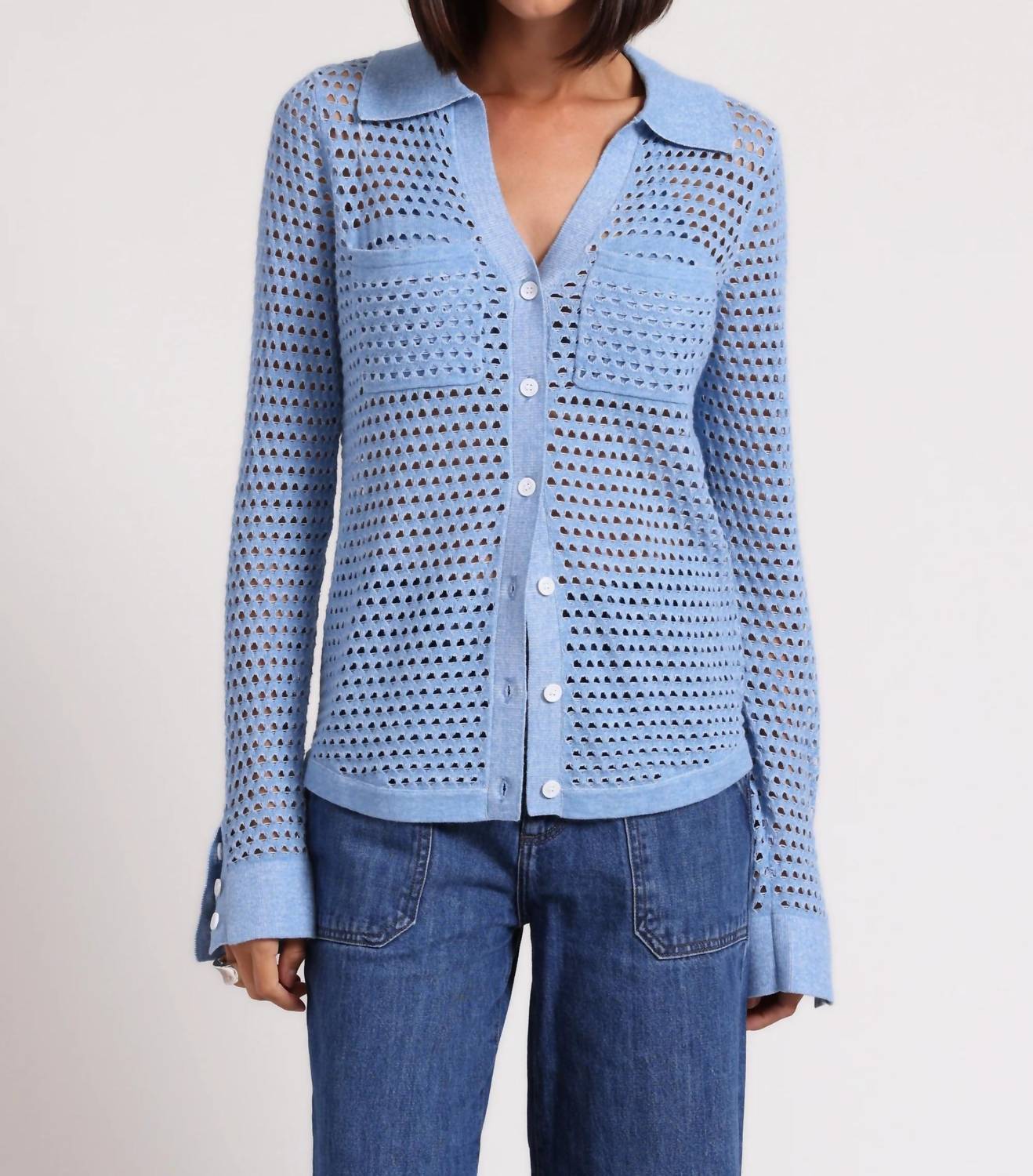 Minnie Rose - Plaited Mesh Button Down Shirt